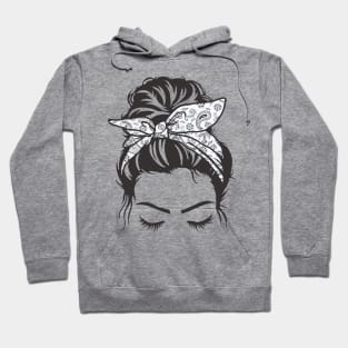 Messy Bun Girl With White Paisley Bow Hoodie